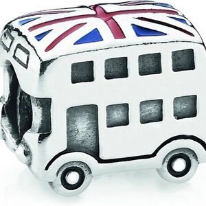 Genuine Retired PANDORA Double Decker Bus w. Union Jack Flag; 791049ER